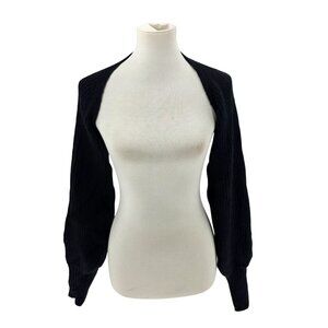 Black Ribbed Knit Bolero Sweater Shrug With Long Sleeves